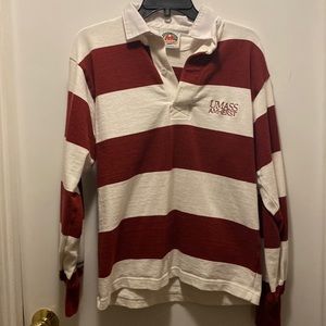 Maroon and white Umass Amherst rugby shirt